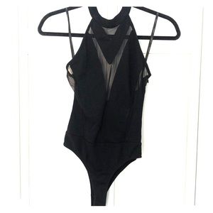 Black Semi-Mesh Bodysuit Backless